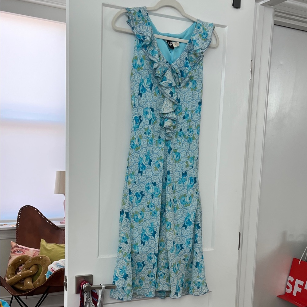 Vintage 90s/Y2K Windsor Blue Floral Ruffle Midi Dress